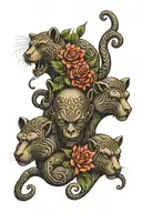 see no evil hear no evil speak no evil tattoo with a animal combined and a floral pattern going across   tattoo design idea