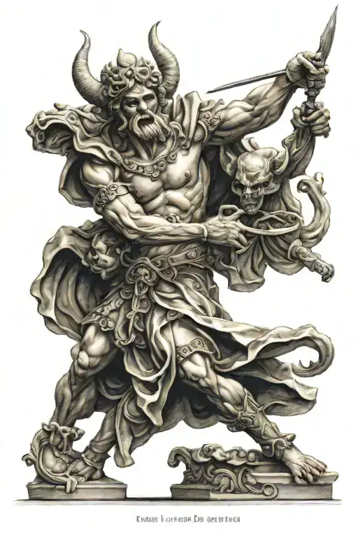 renaissance statue fighting demon tattoo design idea