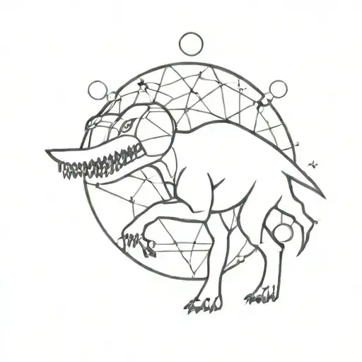 dinasour with mirrorball like atlas tattoo design idea