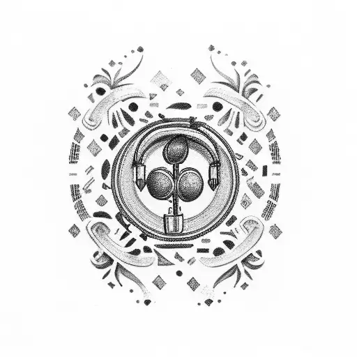 A Portuguese tile-inspired design with music symbols and coffee beans tattoo design idea