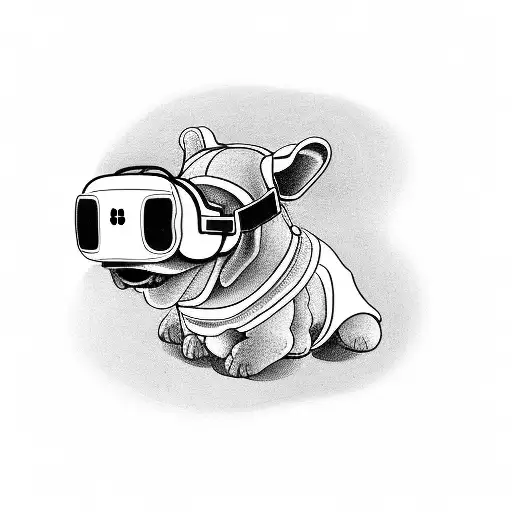 A dog wearing virtual reality goggles playing a video game tattoo design idea