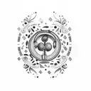 A Portuguese tile-inspired design with music symbols and coffee beans tattoo design idea