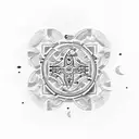 A Portuguese tile-inspired design with music symbols and coffee beans tattoo design idea