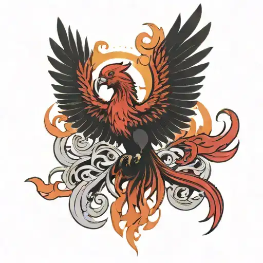 red and black phoenix rising from the ashes tattoo design idea