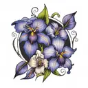 violet and iris flower tattoo design idea