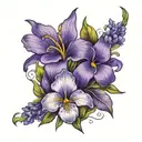 violet and iris flower tattoo design idea