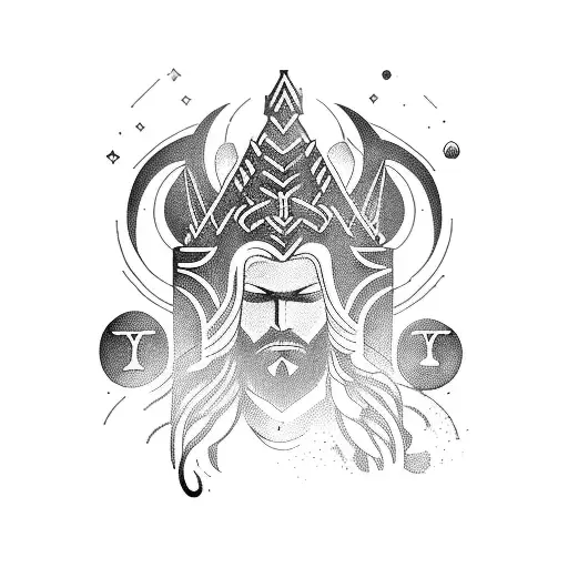 A tattoo depicting a Norse god or goddess coding on a computer tattoo design idea