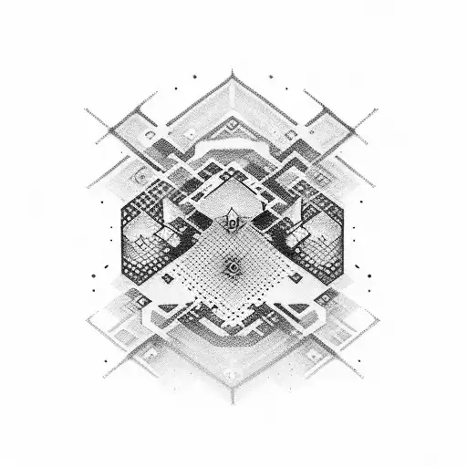 A tattoo of a computer chip with intricate Norse symbols incorporated into the design tattoo design idea