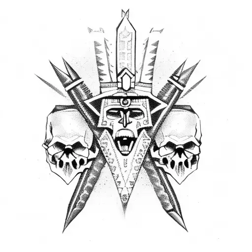 3 aztec daggers with skulls tattoo design idea