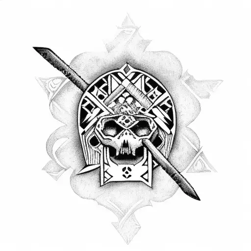 3 aztec swords with skulls  tattoo design idea