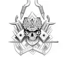 3 aztec style swords with skulls  tattoo design idea