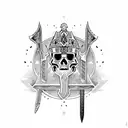 3 aztec style swords with skulls  tattoo design idea