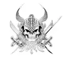 3 aztec style swords with skulls  tattoo design idea