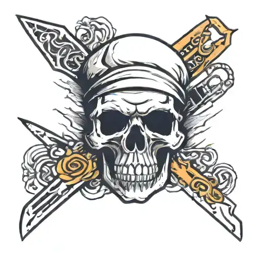A new-school style tattoo of a skull with a chef's knife and fork crossed behind it, symbolizing your edgy and bold approach to cooking and your love for all things culinary. tattoo design idea