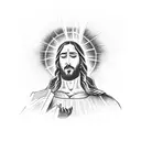 A powerful image of Jesus holding a bible, surrounded by rays of light tattoo design idea