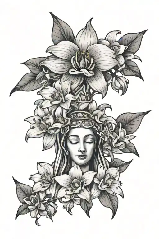 virgin mary orchids and vietnamese words tattoo design idea
