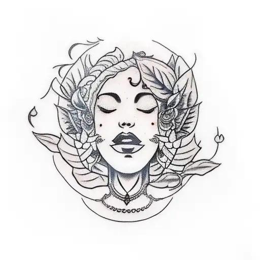 beautiful woman meditate hemp leaf tattoo design idea