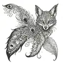 fox and peacock feather intertwined tattoo design idea