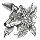 fox and peacock feather intertwined tattoo design idea