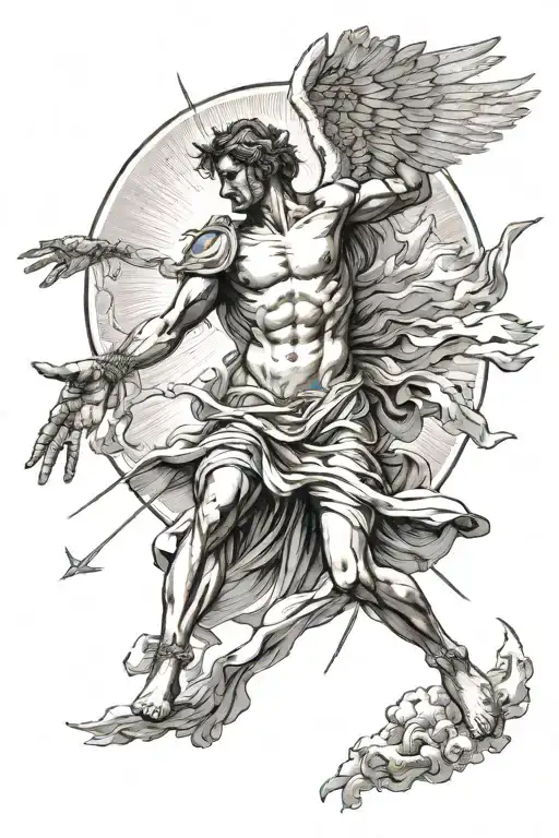 Icarus falling from the sun with hades hand reaching for him   tattoo design idea