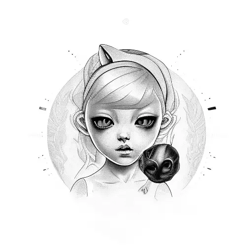 little girl with a sphynx cat tattoo design idea