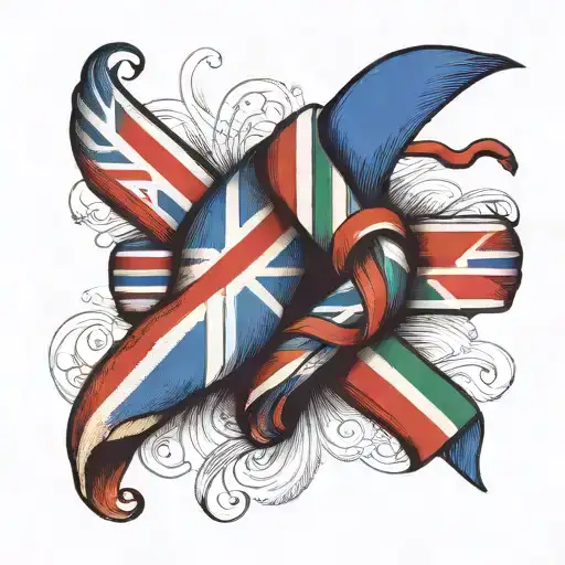 Italian and Uk flags knotted together like a medieval symbol  tattoo design idea