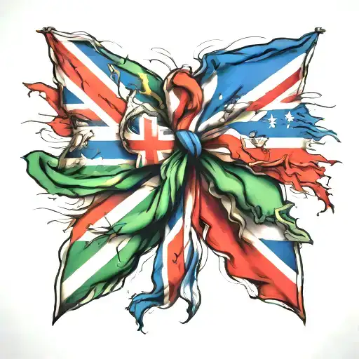 Italian and Uk flags knotted together like a medieval symbol  tattoo design idea
