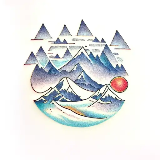 mountains with ocean tattoo design idea