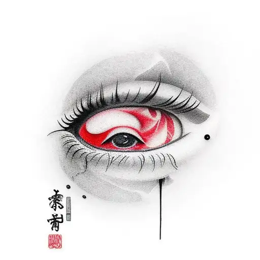 female eyes crying into coy pond tattoo design idea