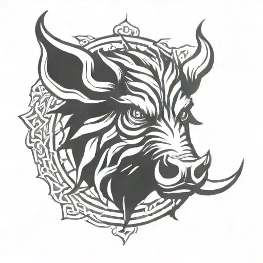 angry celtic boar head tattoo design idea