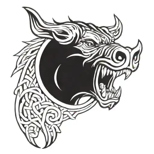 angry irish celtic boar head tongue tattoo design idea