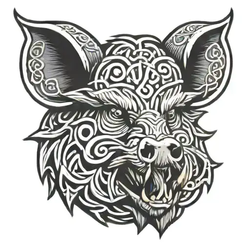 irish celtic boar head angry tongue tattoo design idea