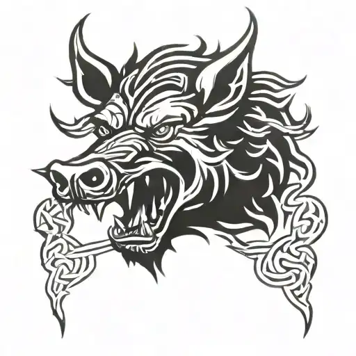 angry irish celtic boar head tattoo design idea