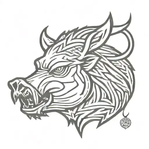 irish celtic boar head angry tattoo design idea
