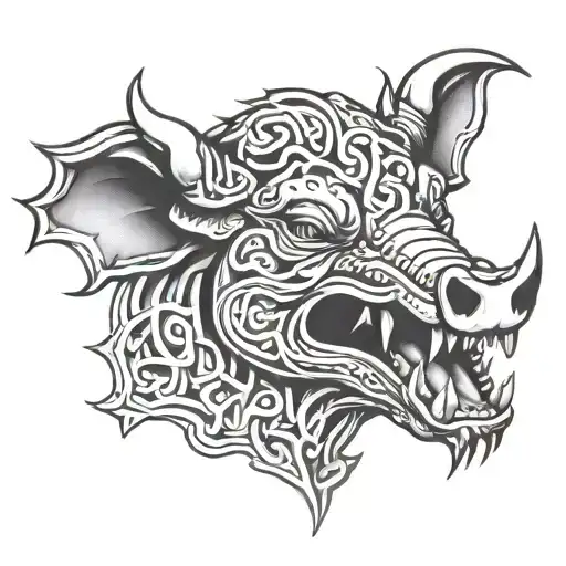 irish celtic boar head angry tongue tattoo design idea