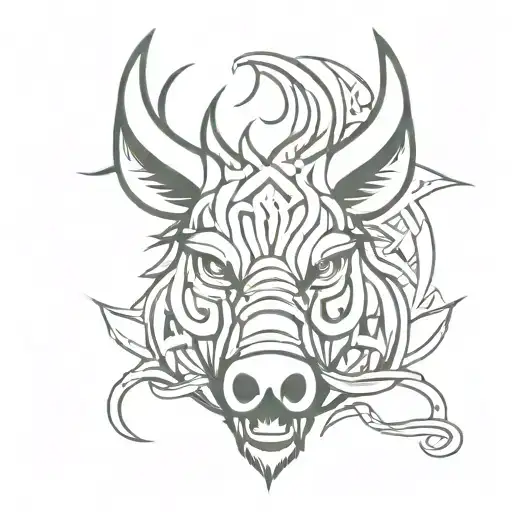 angry celtic boar head tongue tattoo design idea