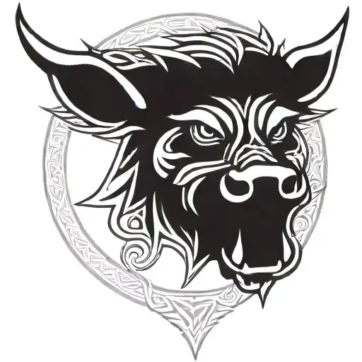 irish celtic boar head angry tattoo design idea