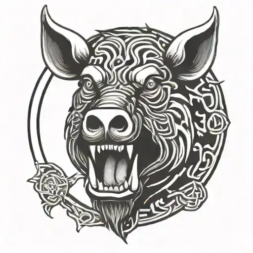 irish celtic boar head angry tongue tattoo design idea