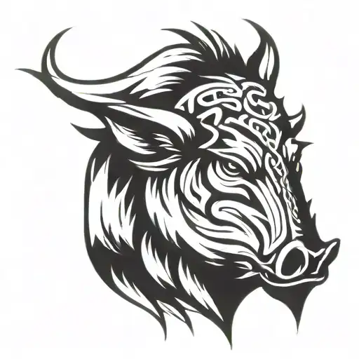 angry irish celtic boar head  tattoo design idea