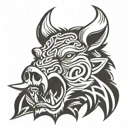 angry celtic boar head tongue tattoo design idea