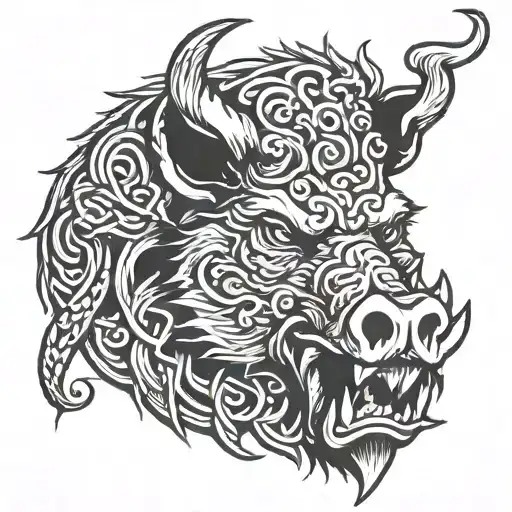irish celtic boar head angry tongue tattoo design idea