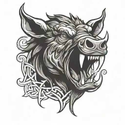 angry irish celtic boar head tongue tattoo design idea