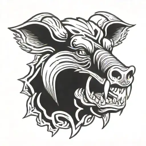 angry irish celtic boar head tongue tattoo design idea