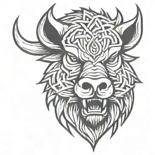 angry celtic boar head tattoo design idea