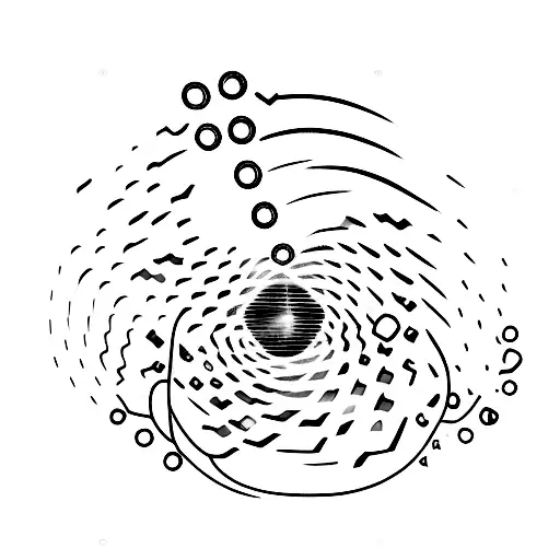 A stethoscope forming a heartbeat waveform surrounded by planets tattoo design idea