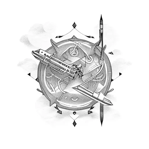 A group of friends playing music on a spaceship tattoo design idea