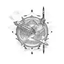 A group of friends playing music on a spaceship tattoo design idea