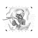 A group of friends playing music on a spaceship tattoo design idea