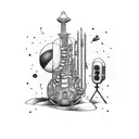 A group of friends playing music on a spaceship tattoo design idea