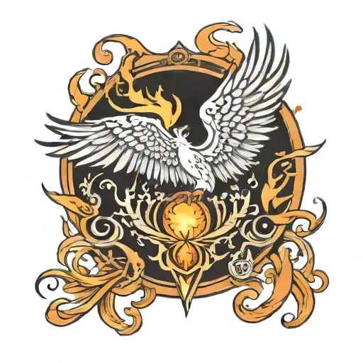 phoenix rising with spell book tattoo design idea